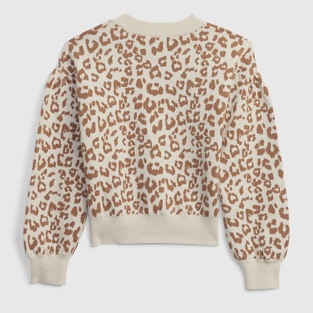 GAP Kids Girls Shaker Stitch Puff Sleeve Animal Print Patterned Sweater SZ 12 XL